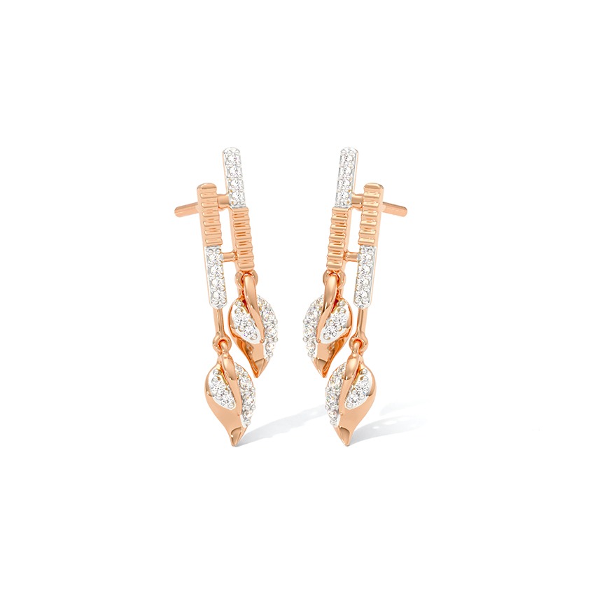 Dual Leaf Diamond Drop Earrings