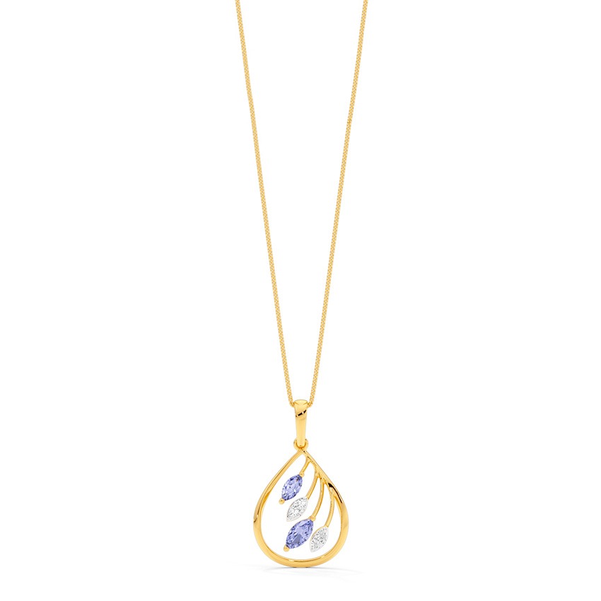 Blue Leaflet 9KT Gemstone Pendant