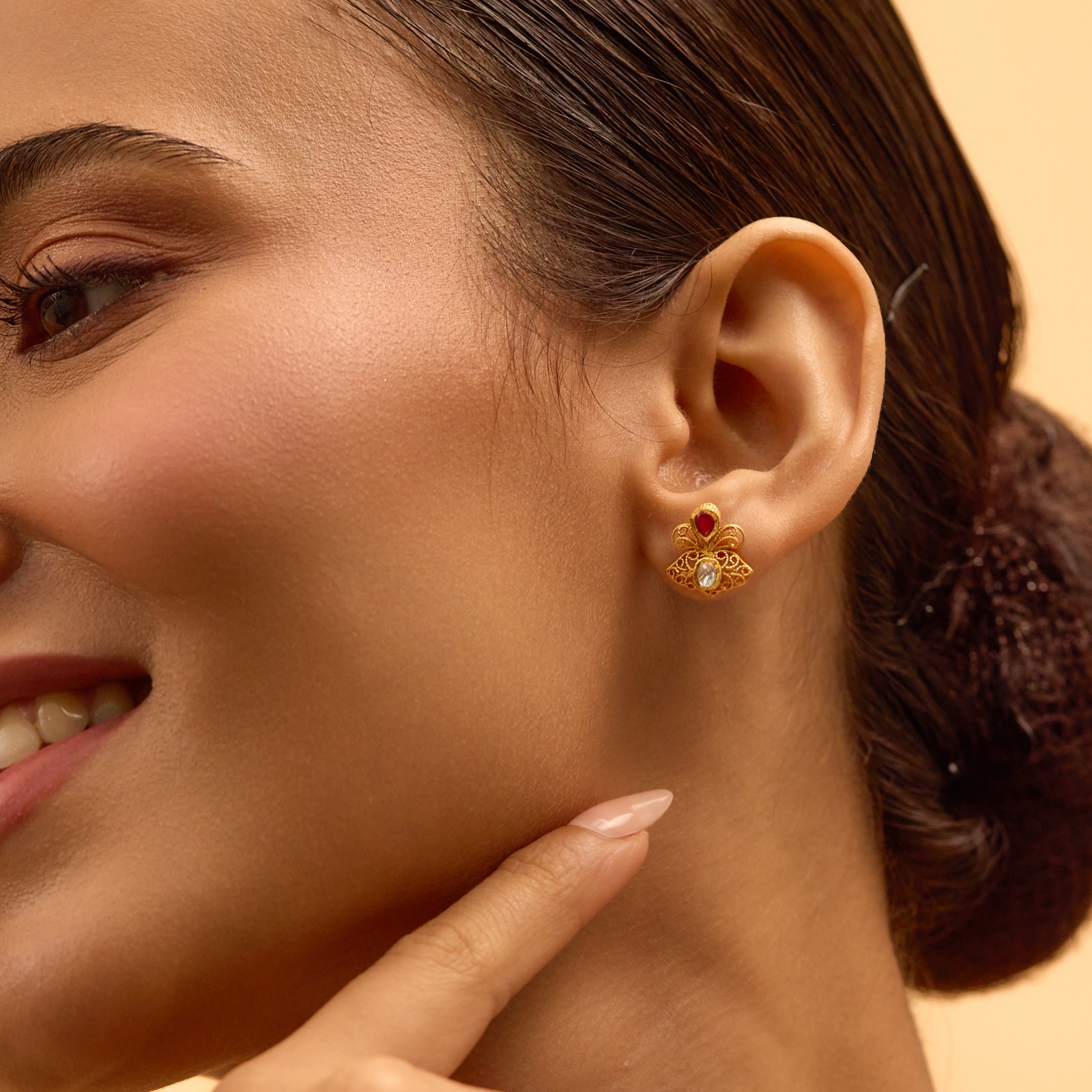 Lattice Kundan 22KT Gemstone Stud Earrings