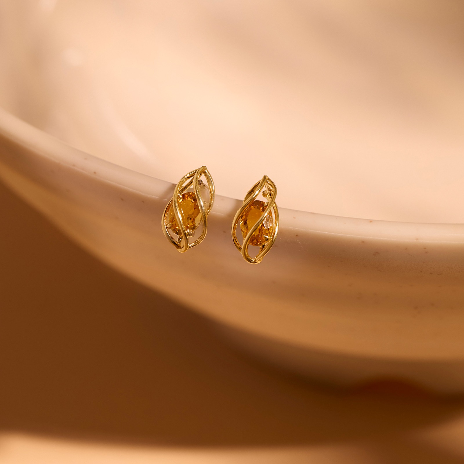 Citrine Coil 9KT Gemstone Stud Earrings