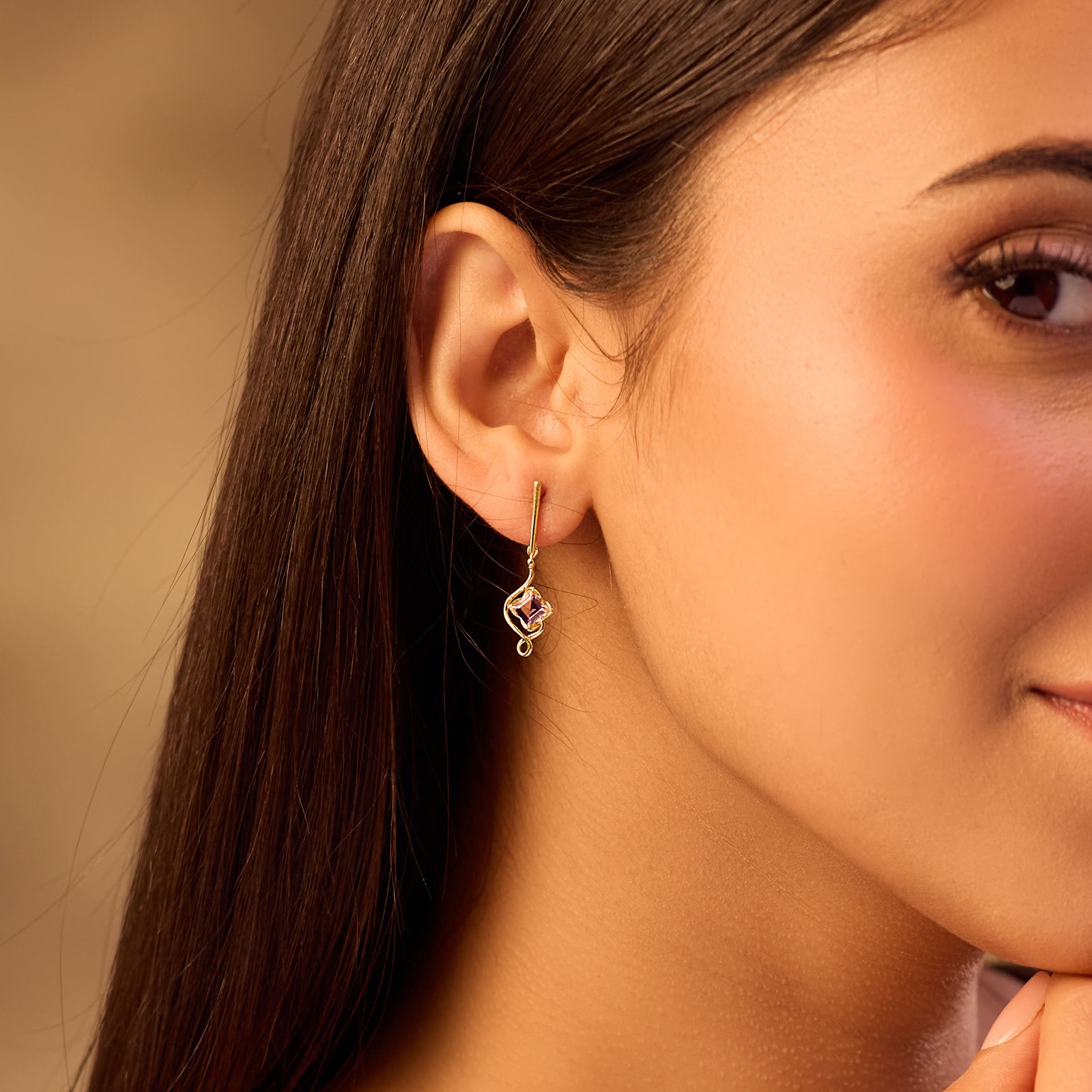 Twirling Purple 9KT Gemstone Drop Earrings