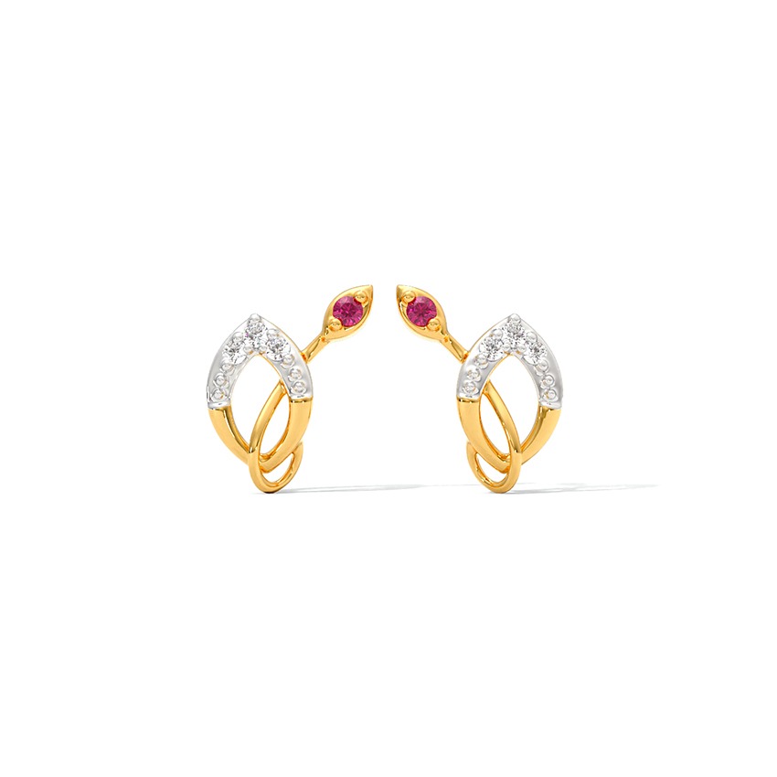 Wavy Minimalist 9KT Gemstone Stud Earrings