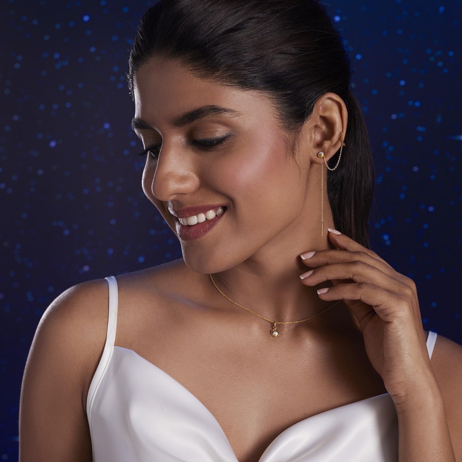 Stellar Frost Diamond Sui Dhaga Earrings