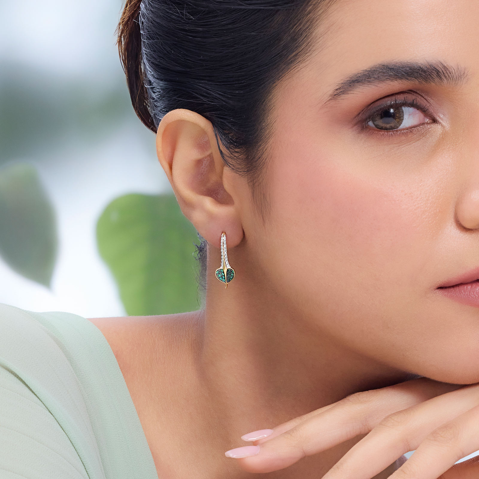 Peepal Green Stone Drop Earrings