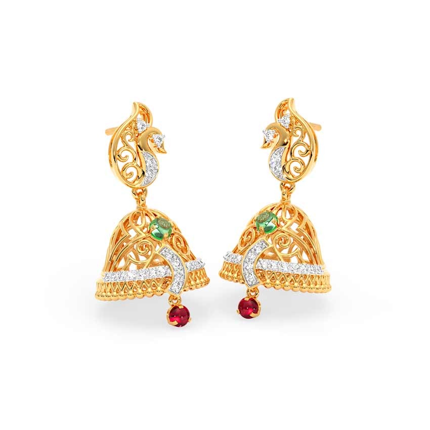 Verdant Peacock Gemstone Jhumkas