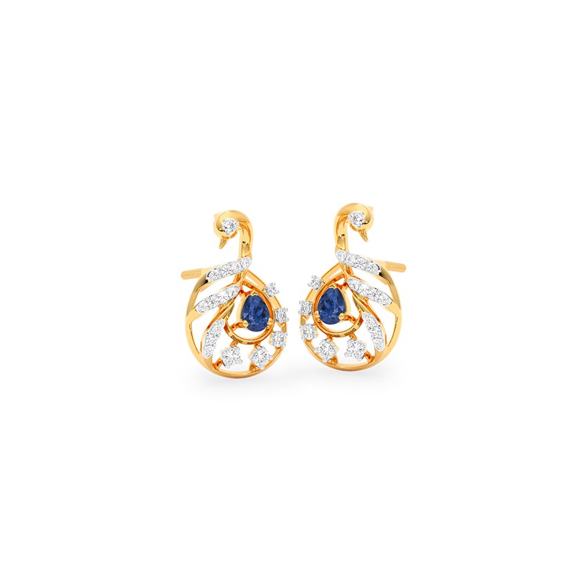 Cyan Peacock Gemstone Stud Earrings