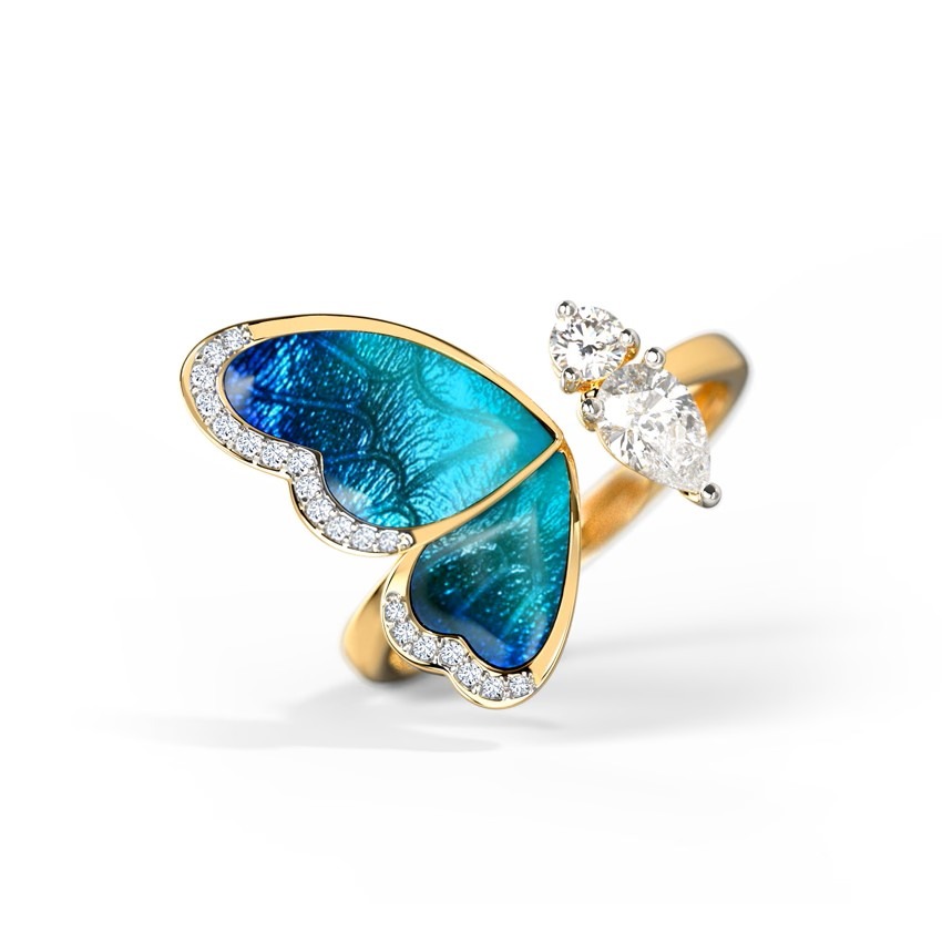 One Wing Blue Butterfly Diamond Ring