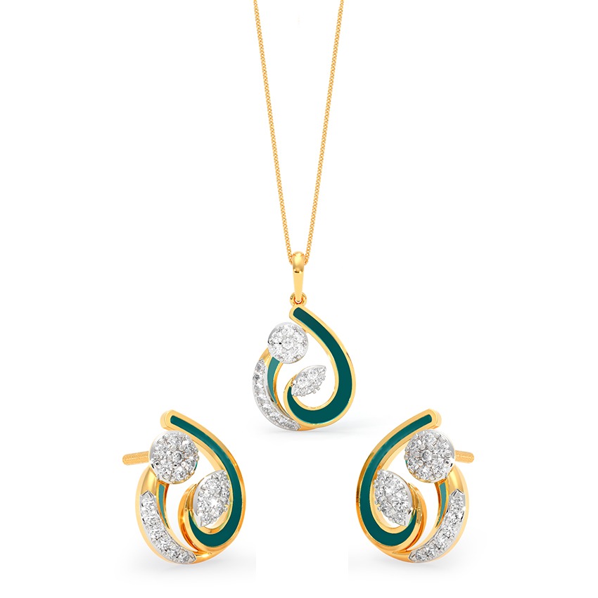 Floral Whirl Diamond Pendant Set