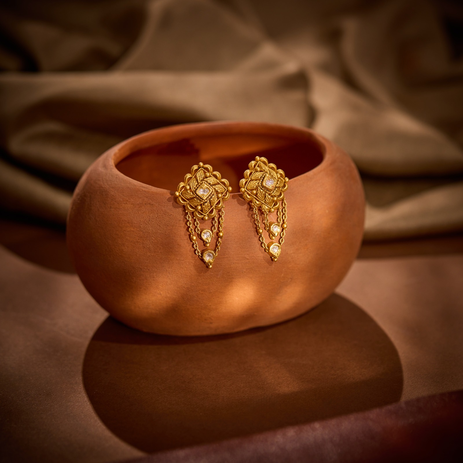 Shaahi Splendour 22KT Gemstone Drop Earrings