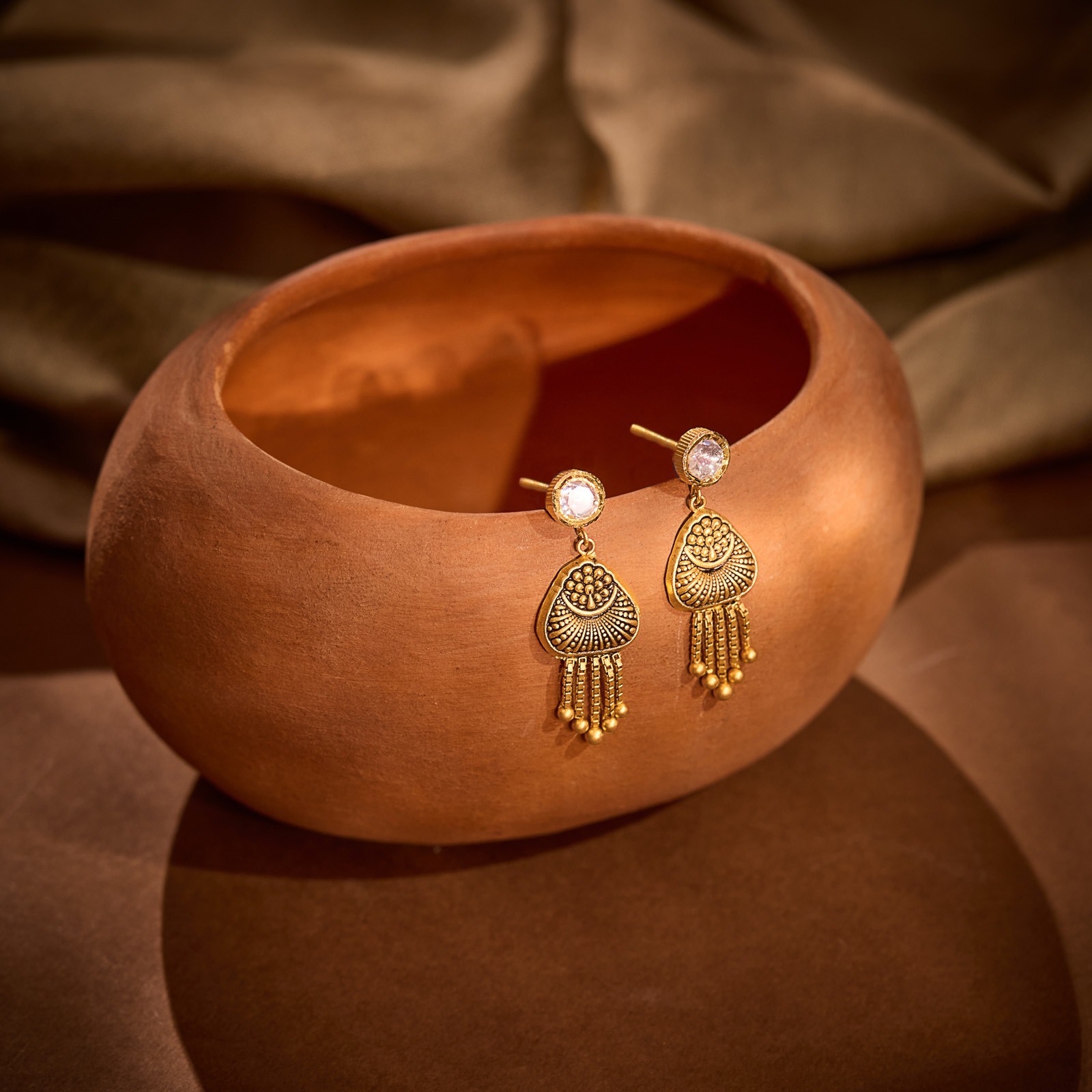 Regal Nakshi 22KT Gemstone Drop Earrings