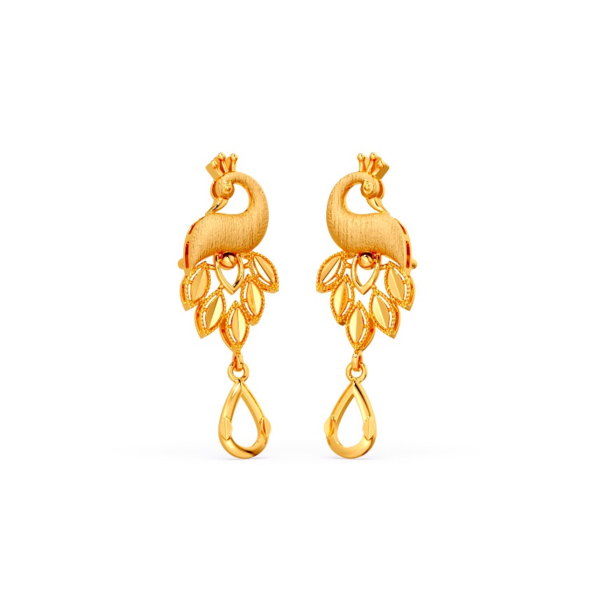 Peacock 22KT Gold Drop Earrings