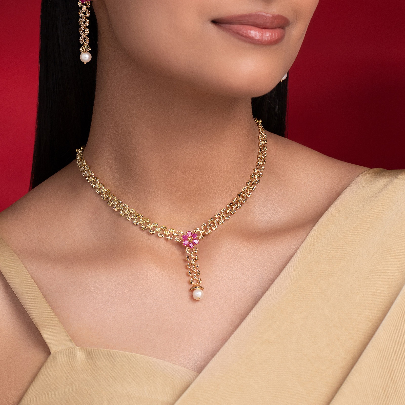 Carmine Bloom 22KT Gemstone Necklace