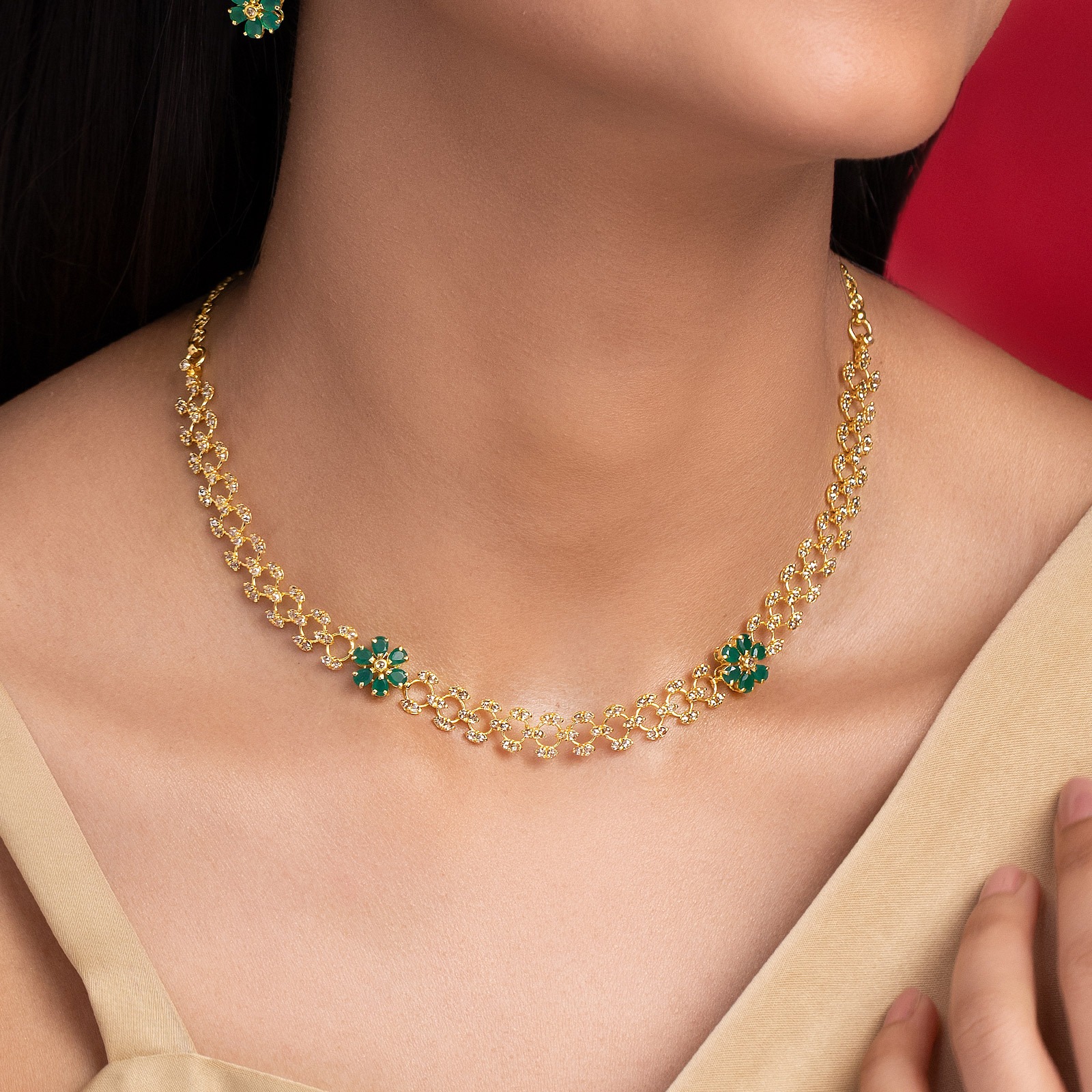 Floral Mint 22KT Gemstone Necklace