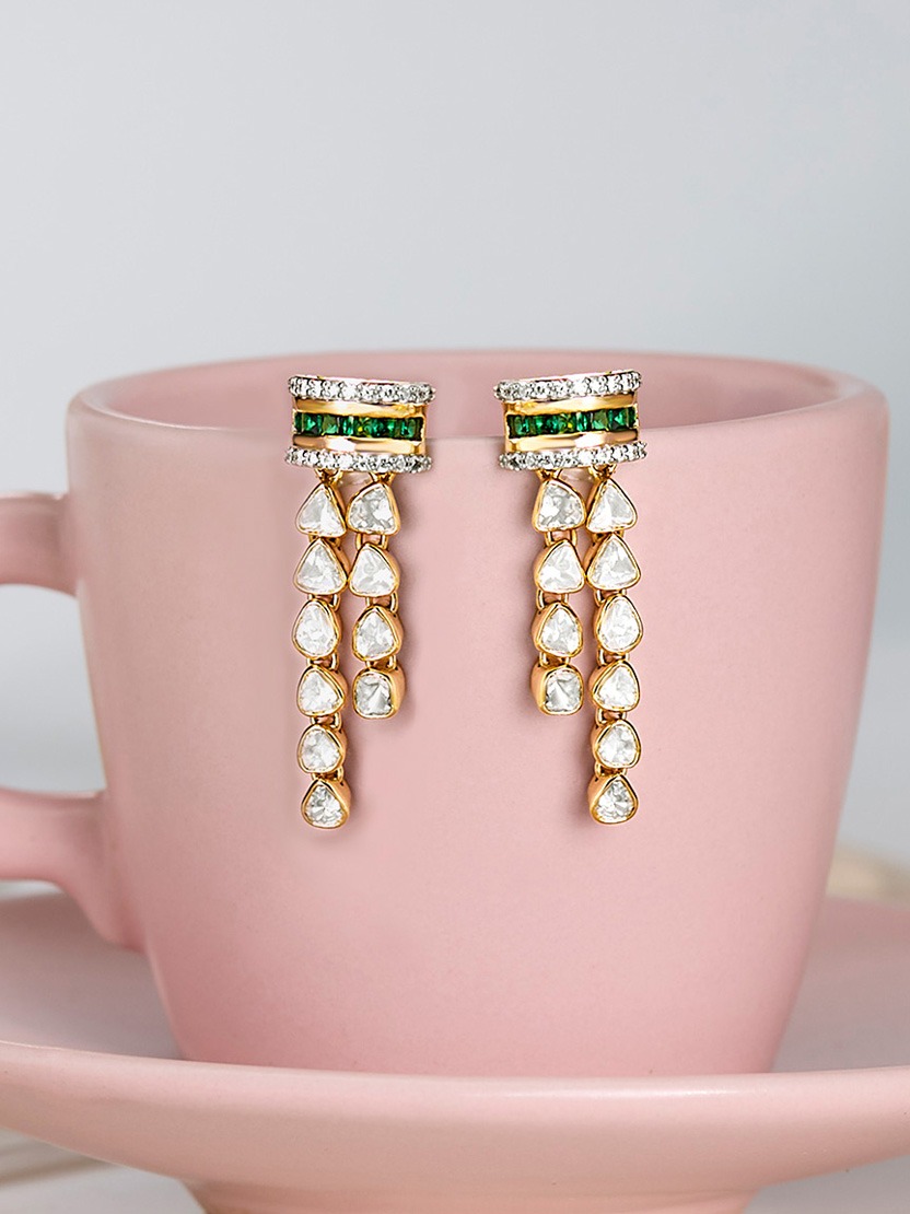 green earrings gold