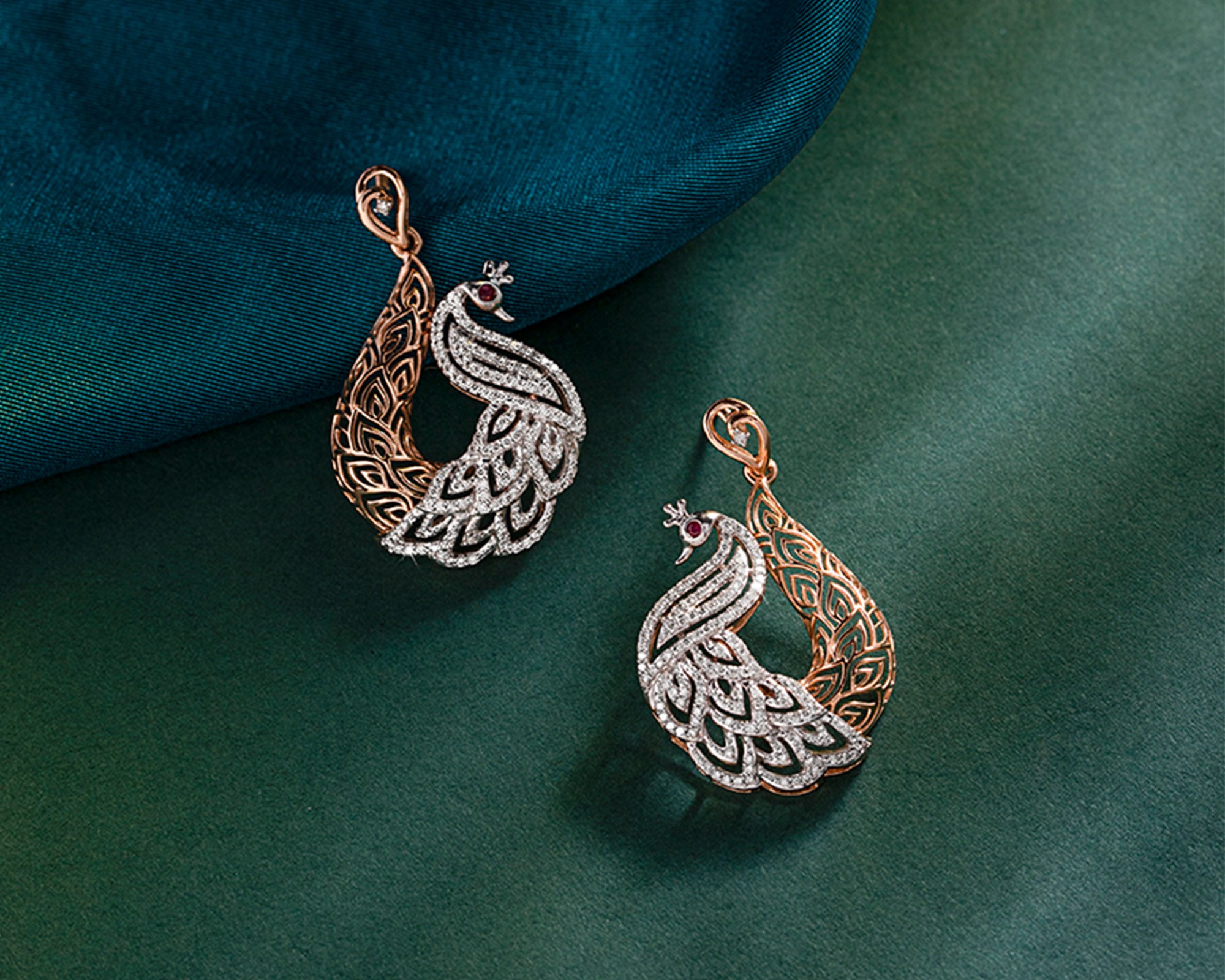 peacock design gold earrings