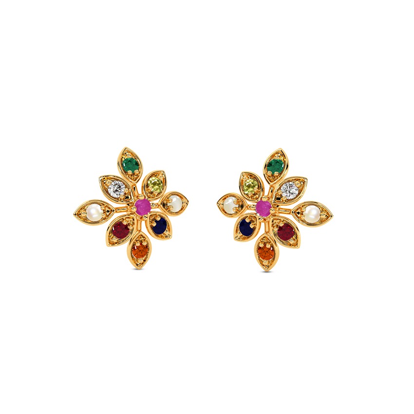 Floral Hue Navratna Studs