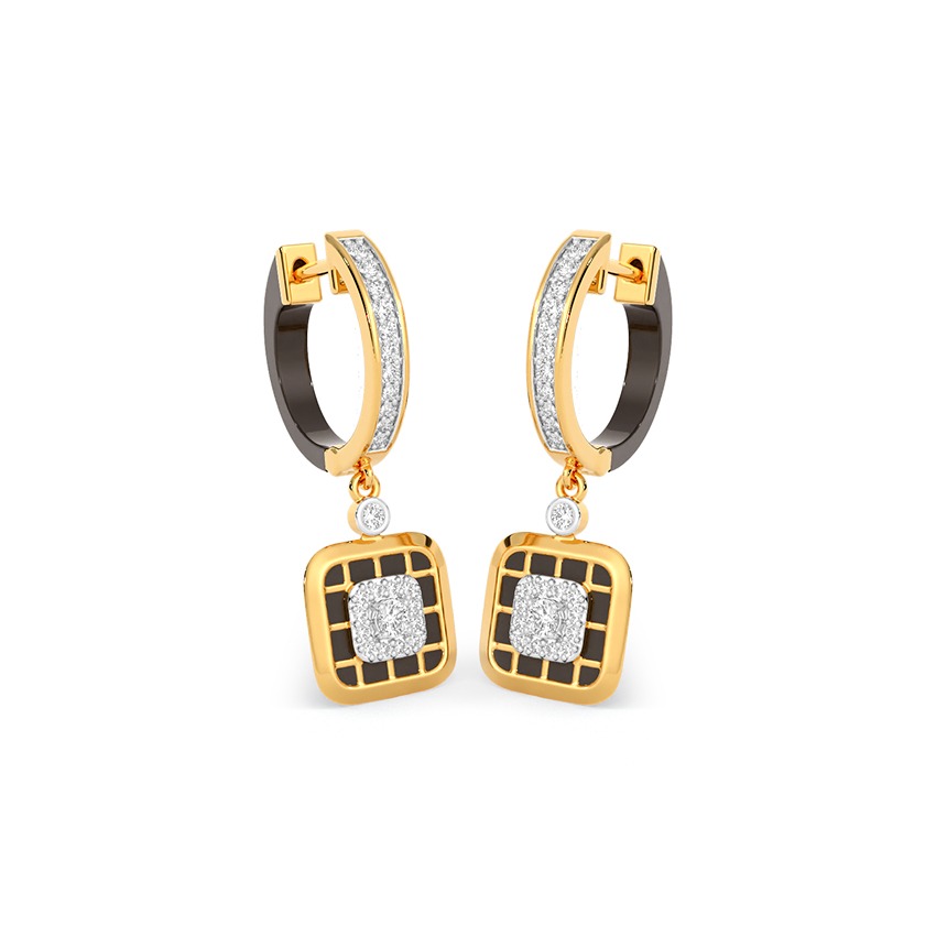 Obsidian Grid Diamond Hoop Earrings