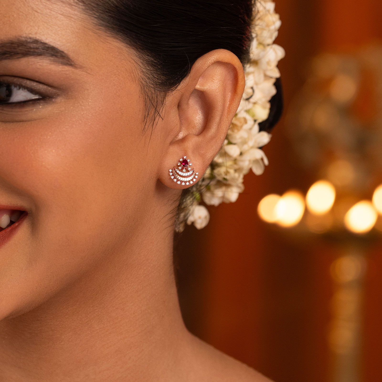 Crescent Raga Gemstone Stud Earrings