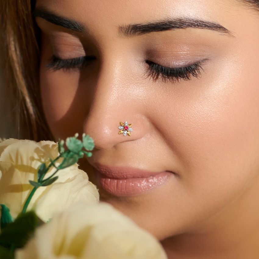 Anjana Bloom Gemstone Nose Pin