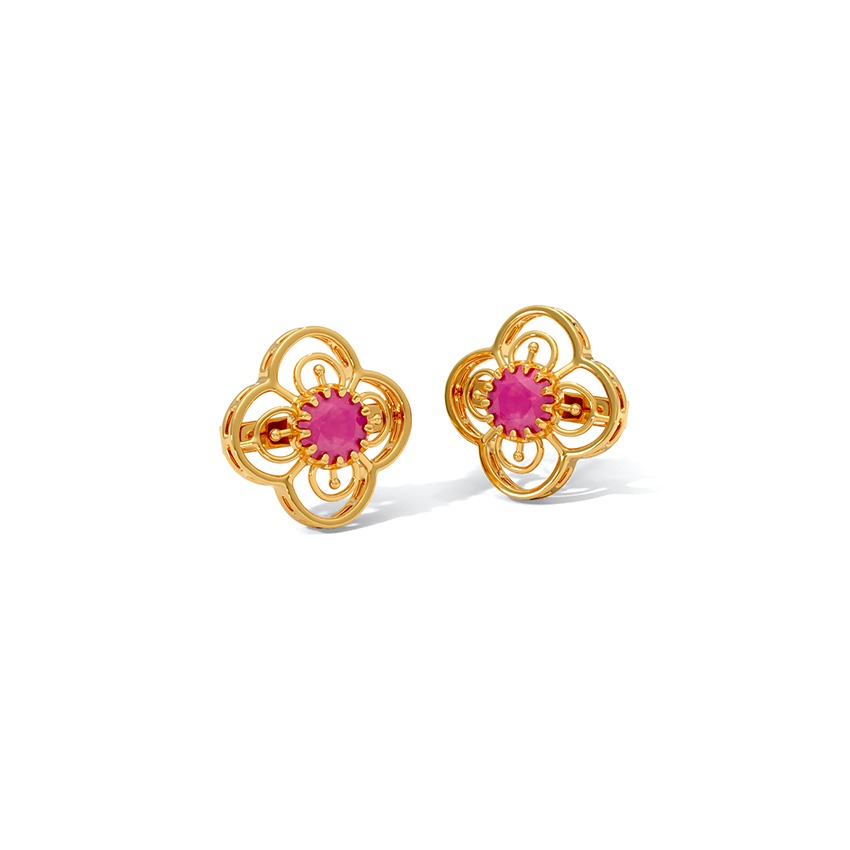 Crimson Gleam 22KT Gemstone Stud Earrings