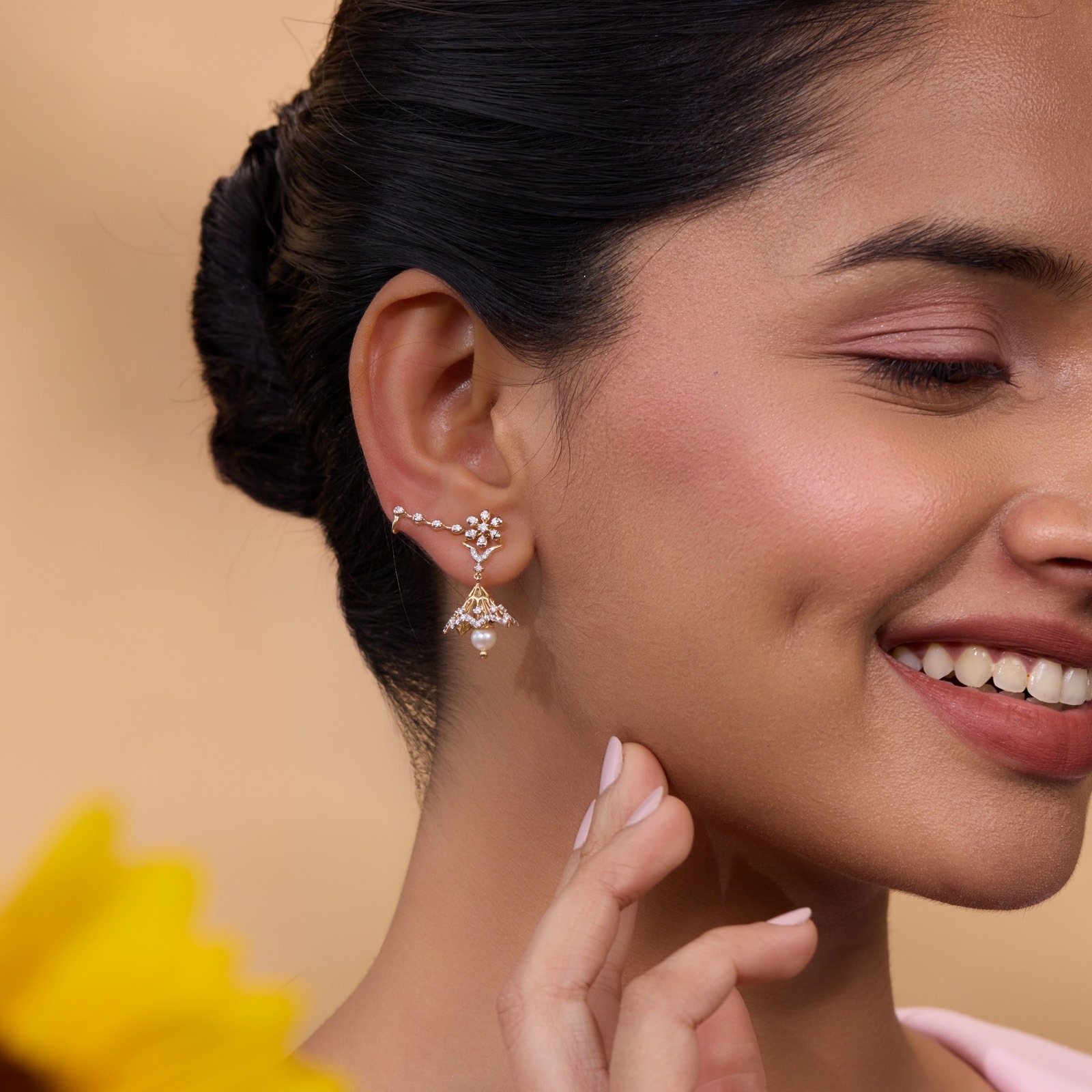 Modern Peals Gemstone Jhumkas